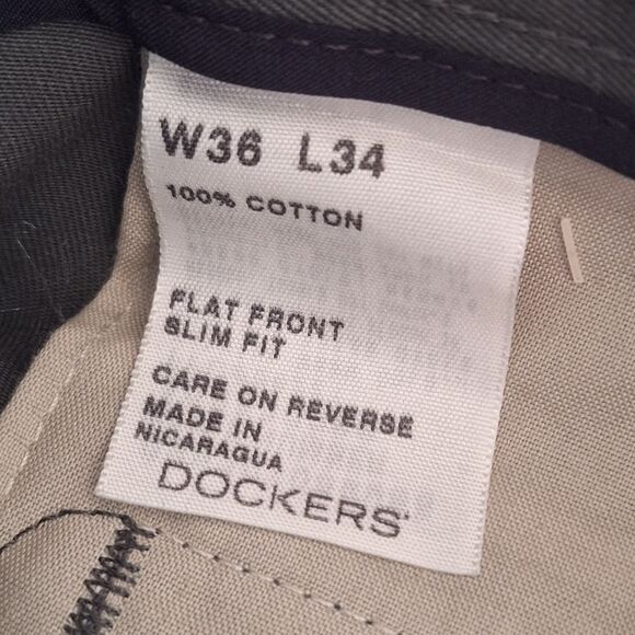 NWT Dockers Signature Khaki D1 Slim Fit Flat Front Dress Pants 36 x 34 Dark Gray - Picture 9 of 14